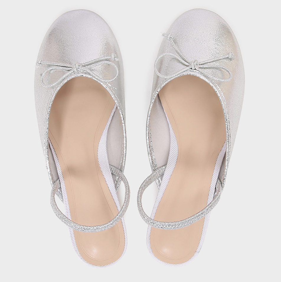 Bow-tie Silver Round-toe Half-slipper Sandals