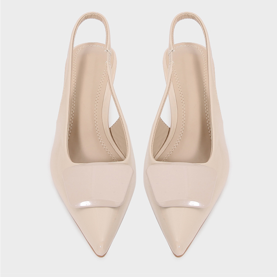 Light Beige Square Buckle Heeled Sandals