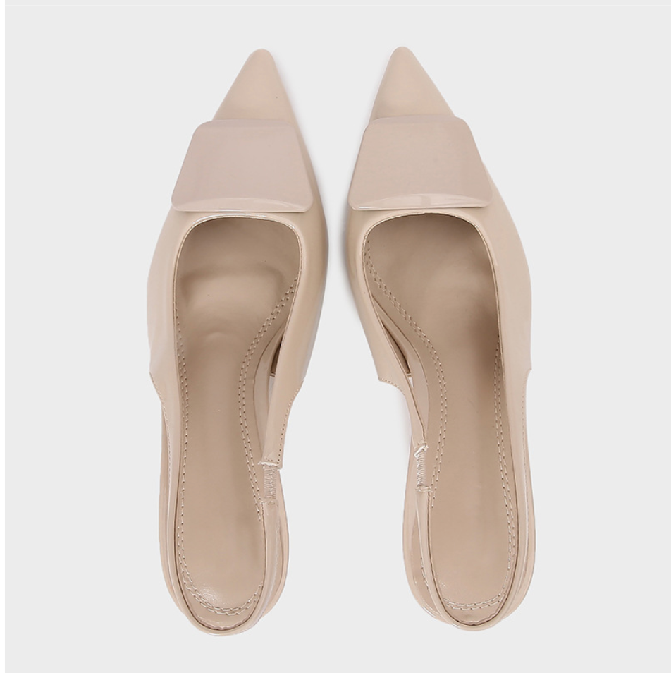Light Beige Square Buckle Heeled Sandals