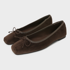 Taupe Velvet Bow-embellished Square-toe Pumps