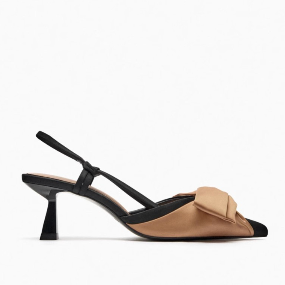 Color-blocking Bow Pointed Toe Sandals