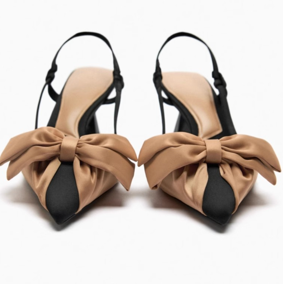 Color-blocking Bow Pointed Toe Sandals