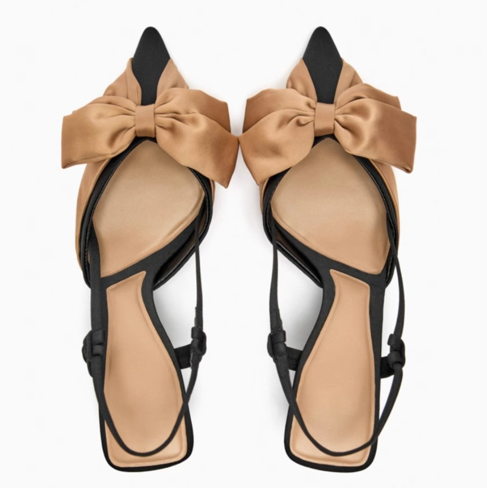 Color-blocking Bow Pointed Toe Sandals