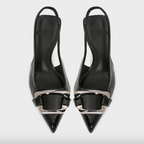 Pointed-toe Buckled Black Heeled Sandals