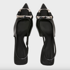 Pointed-toe Buckled Black Heeled Sandals