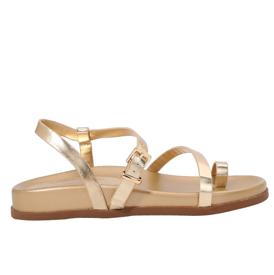 Metallic Color Clip-toe Spaghetti Strap Sandals