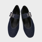 Buckled Blue Denim Ballet Flats