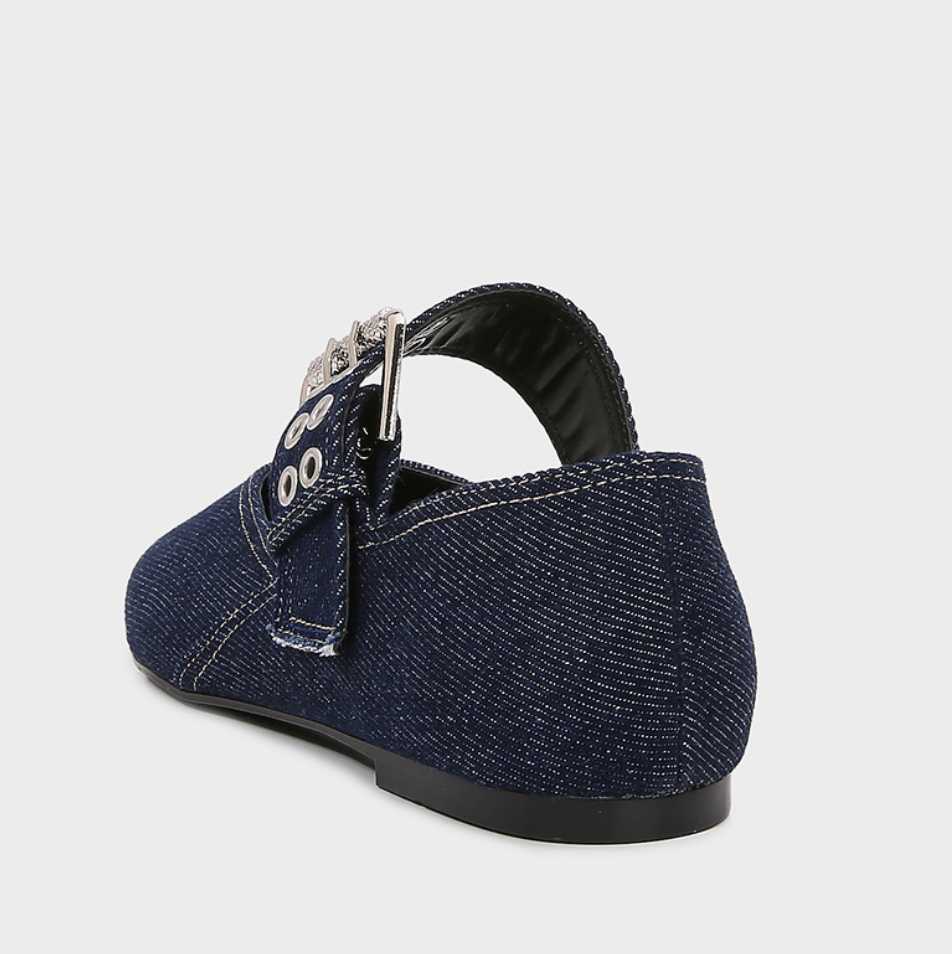 Buckled Blue Denim Ballet Flats