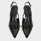 Black Bow Patent Lather Heeled Sandals