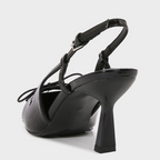 Black Bow Patent Lather Heeled Sandals