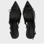 Black Bow Patent Lather Heeled Sandals