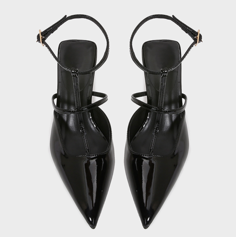 Pointed-toe Hollow Patent Leather Sandals