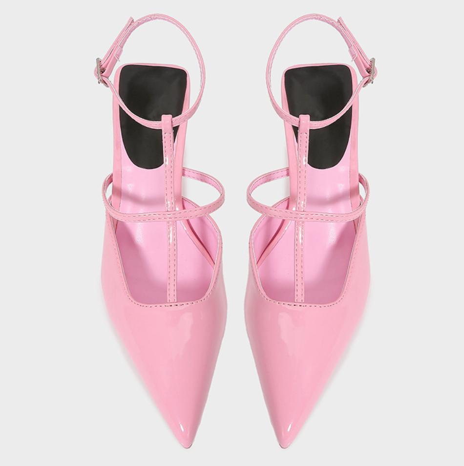 Pointed-toe Hollow Patent Leather Sandals