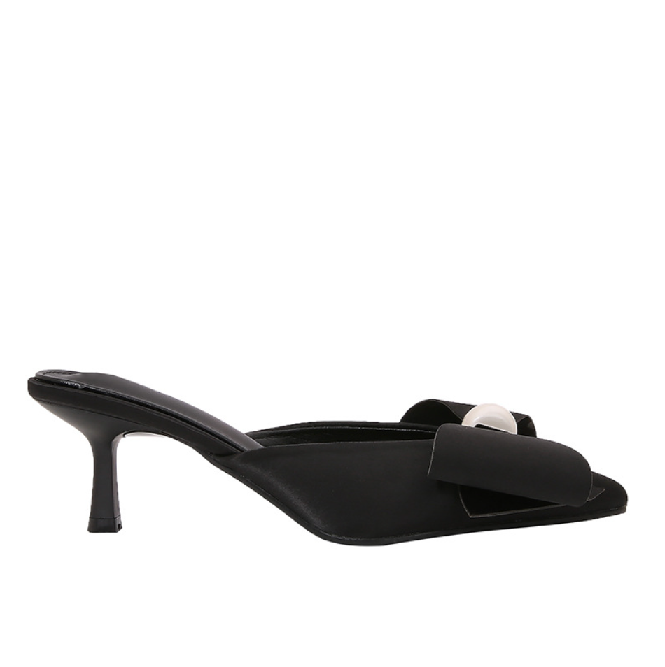 Artificial Pearls Bow Knotted Half-Slipper Sandals