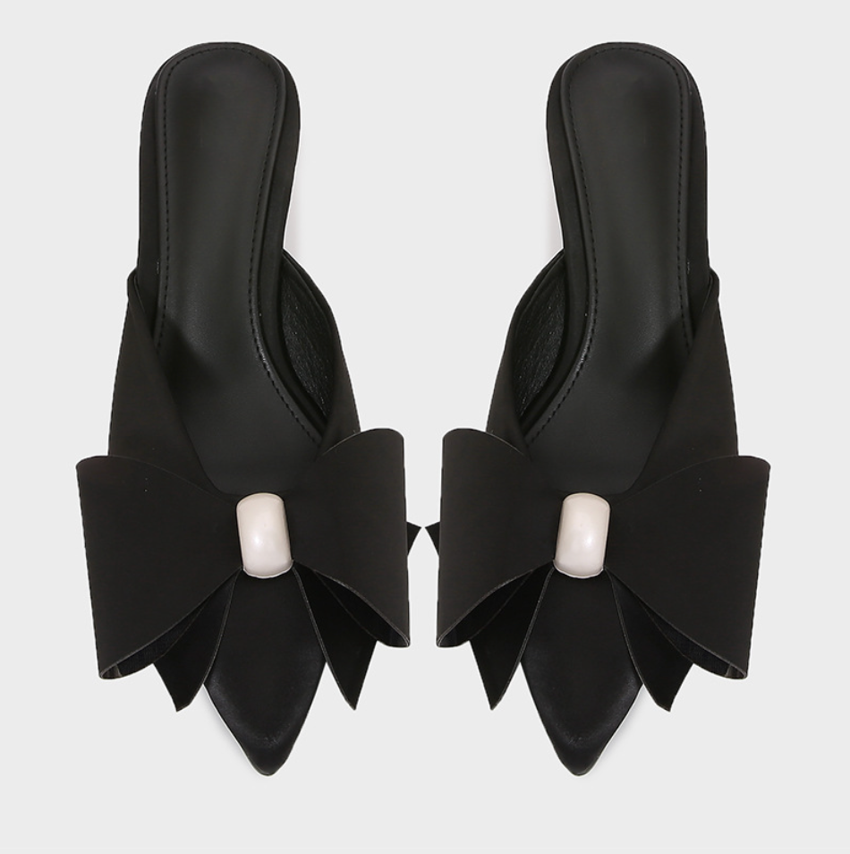 Artificial Pearls Bow Knotted Half-Slipper Sandals