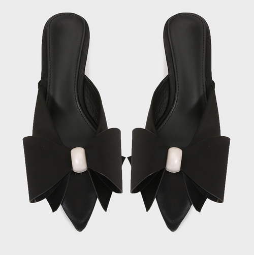 Artificial Pearls Bow Knotted Half-Slipper Sandals