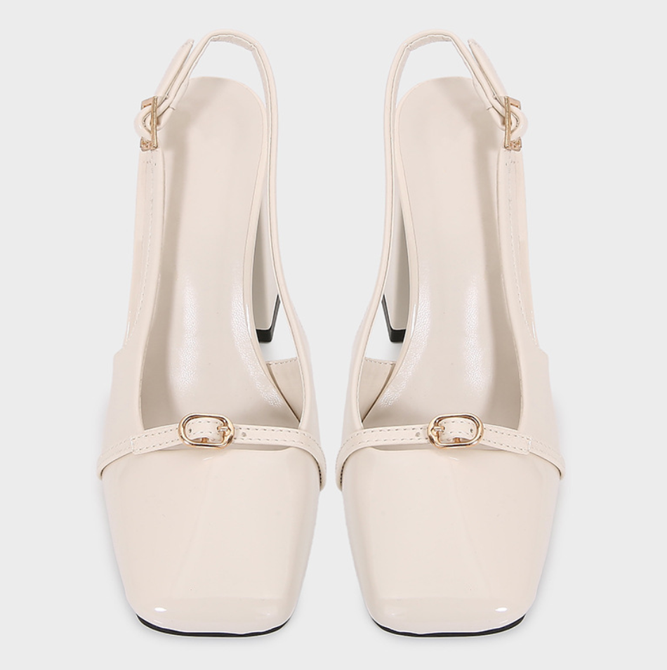 Creamy White Square-toe Chunky Sandals