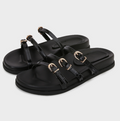 Triple Buckled Straps Black Slippers