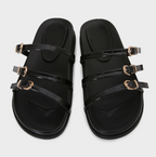Triple Buckled Straps Black Slippers