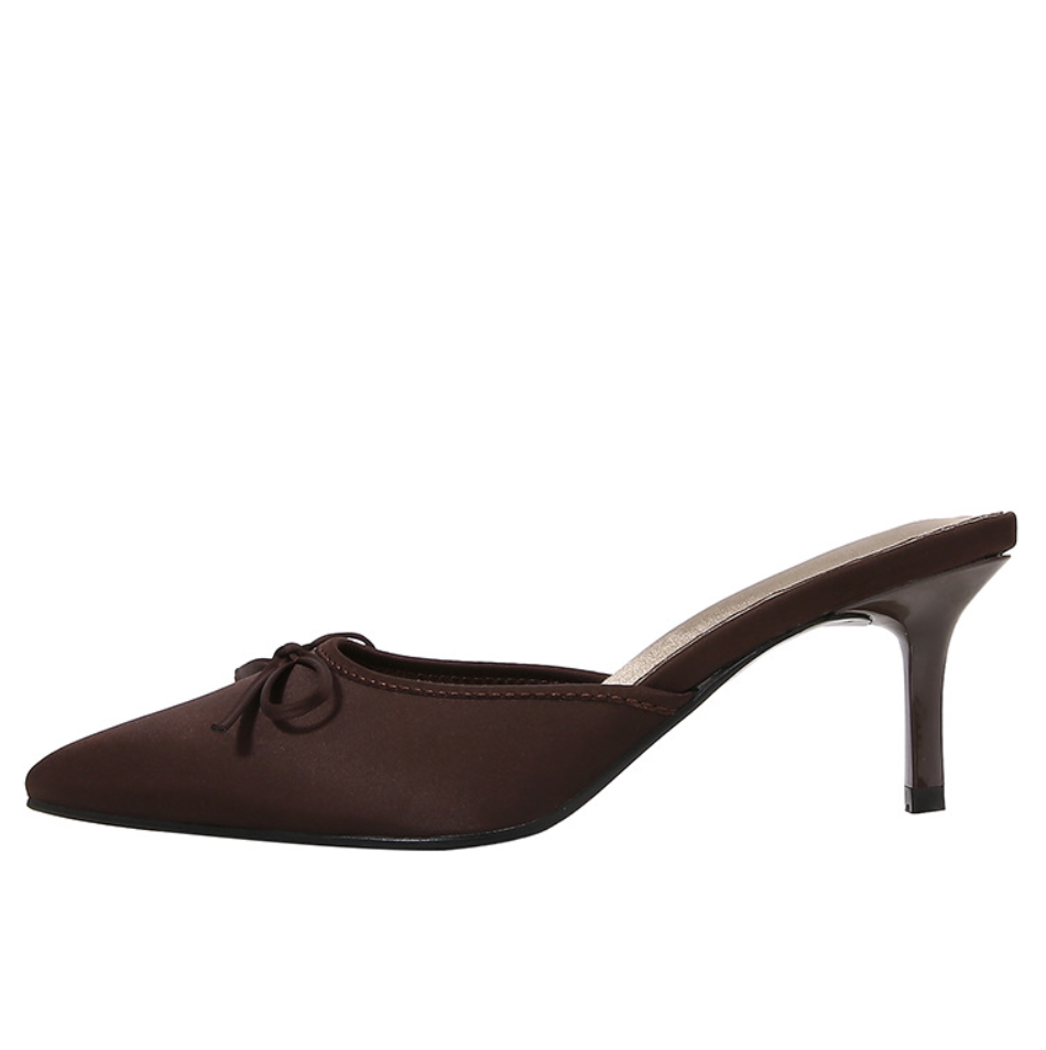 Bow-tie Fine High-heel Brown Pointed Sandals