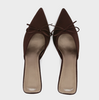 Bow-tie Fine High-heel Brown Pointed Sandals
