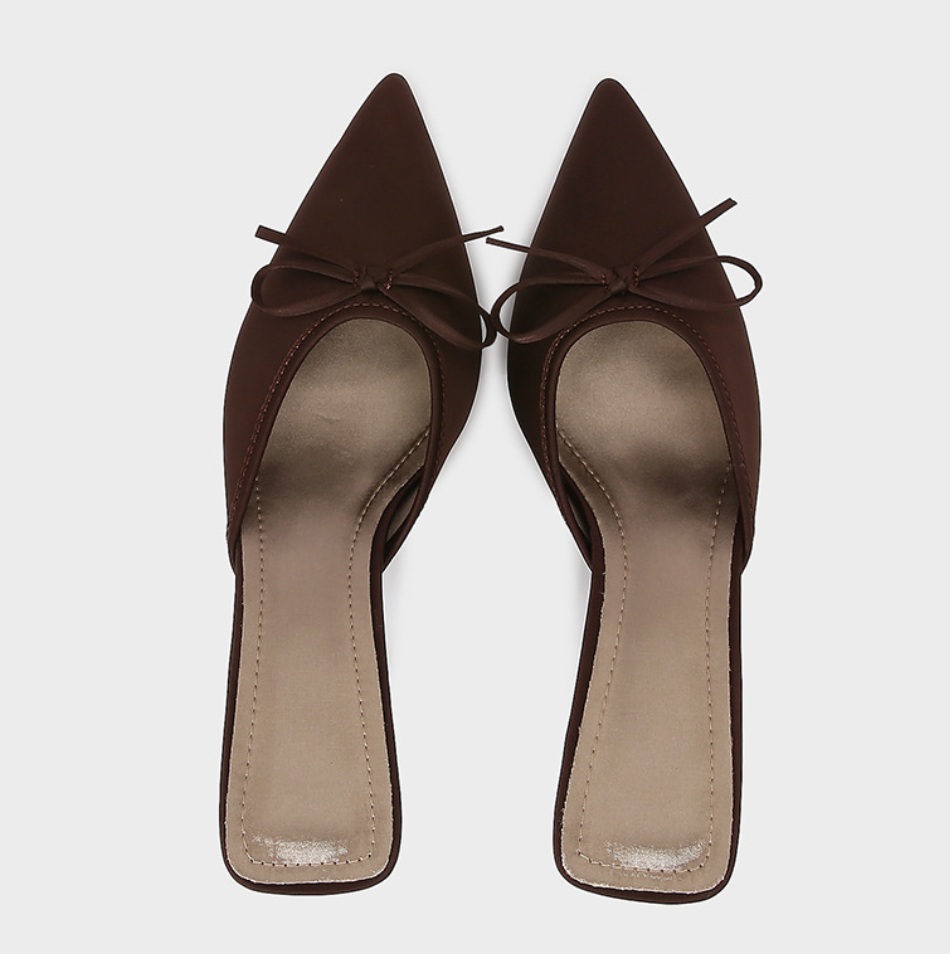 Bow-tie Fine High-heel Brown Pointed Sandals