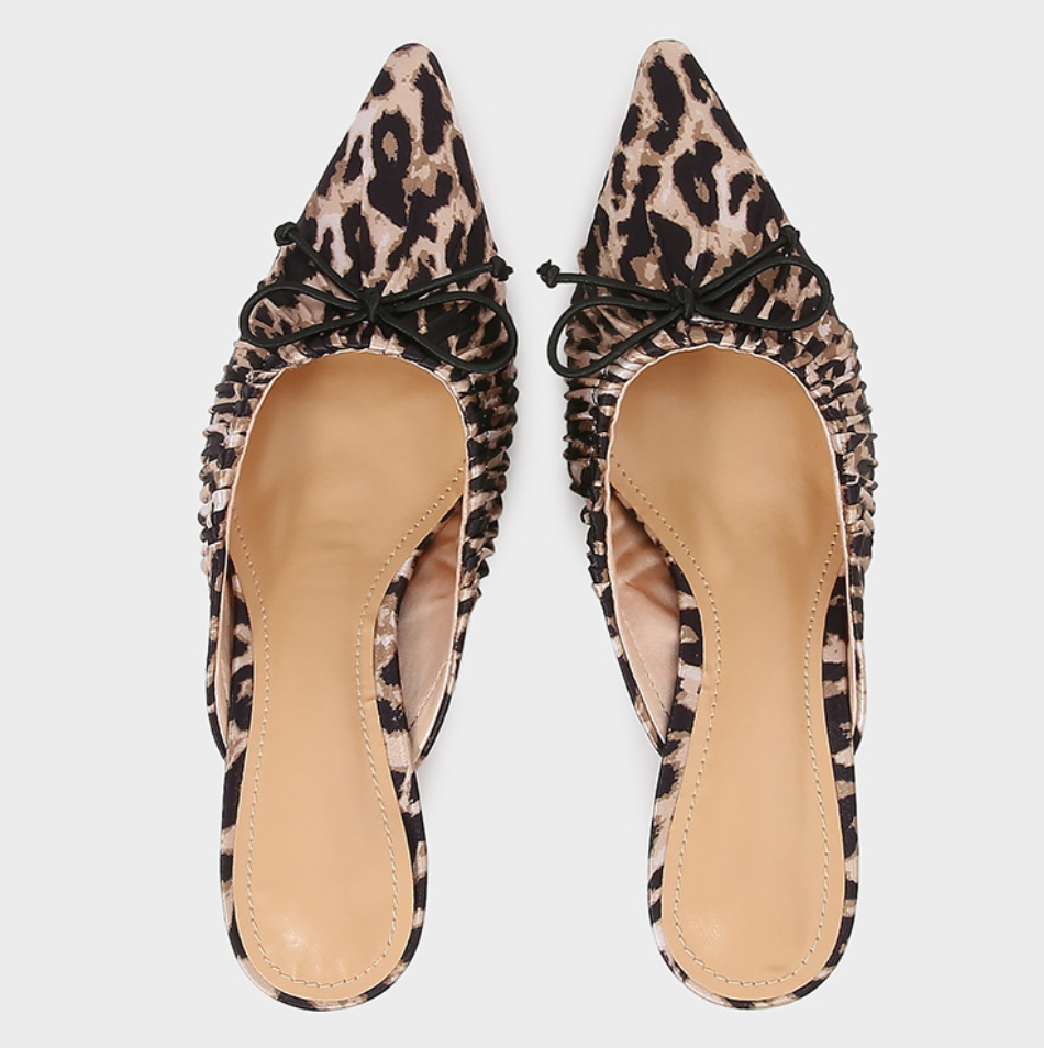 Leopard Printed Bow-tie Half-slipper Sandals