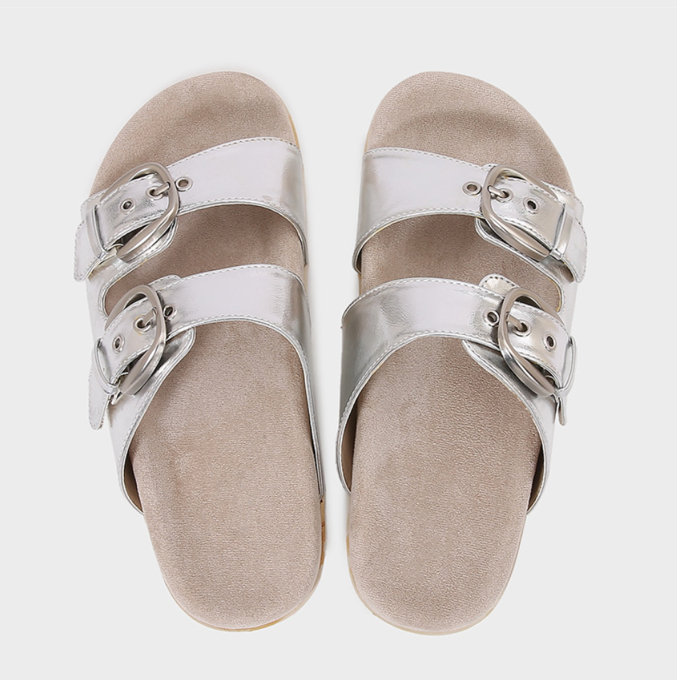 Double Buckled Leopard Printed Slippers