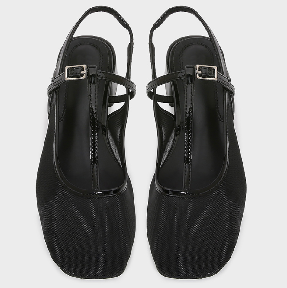 Black Hollowed Mesh Buckled Sandals
