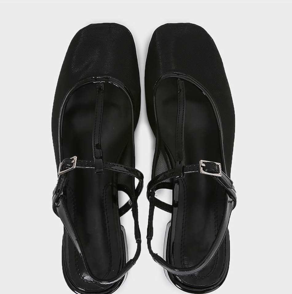 Black Hollowed Mesh Buckled Sandals