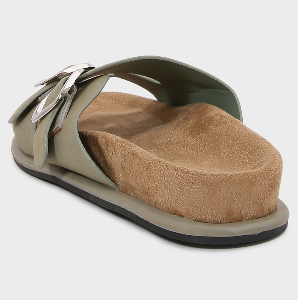 Double Buckles decorated Suede Thick-sole Slippers