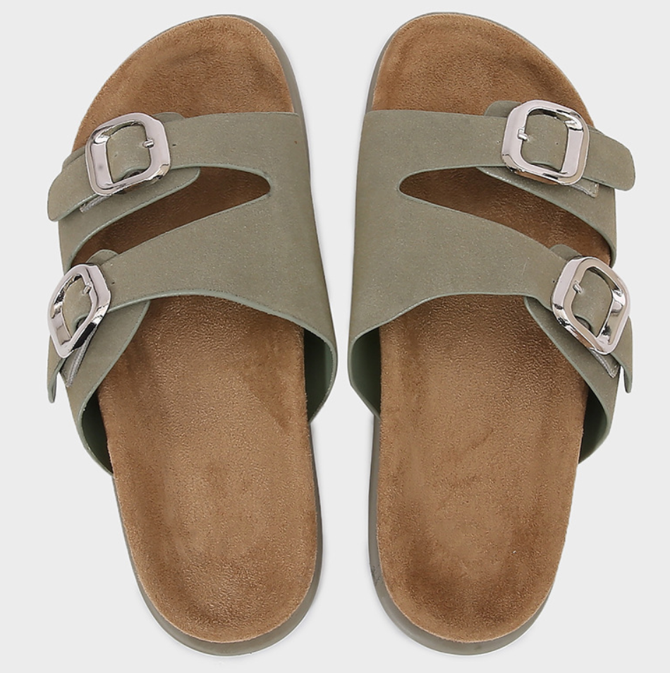 Double Buckles decorated Suede Thick-sole Slippers