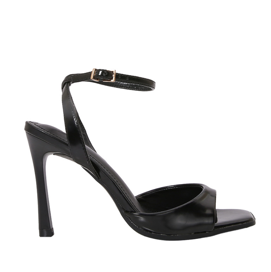 Black Patent Leather Buckle Strap High-heel Sandals