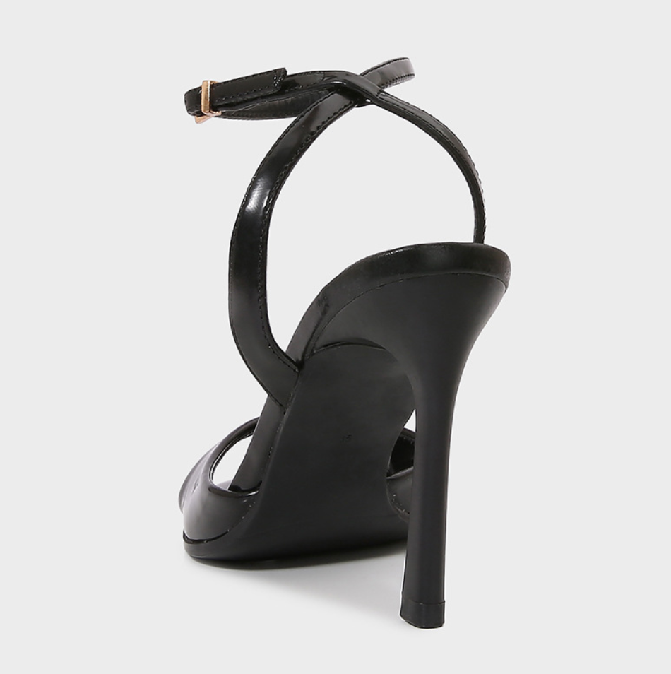 Black Patent Leather Buckle Strap High-heel Sandals