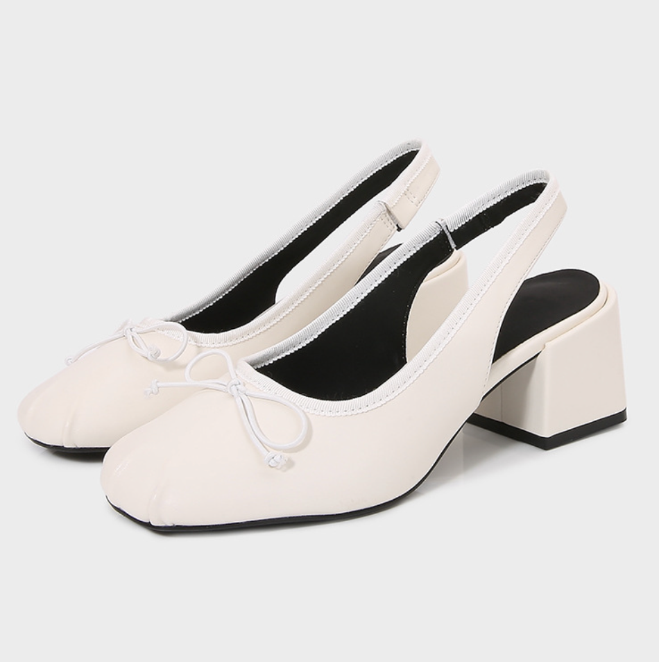 Lace-up Bow Square-toe White Sandals