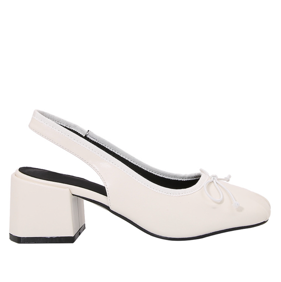 Lace-up Bow Square-toe White Sandals