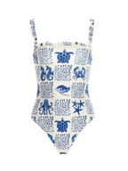 Blue Ocean Element Printed One-piece Swimwear