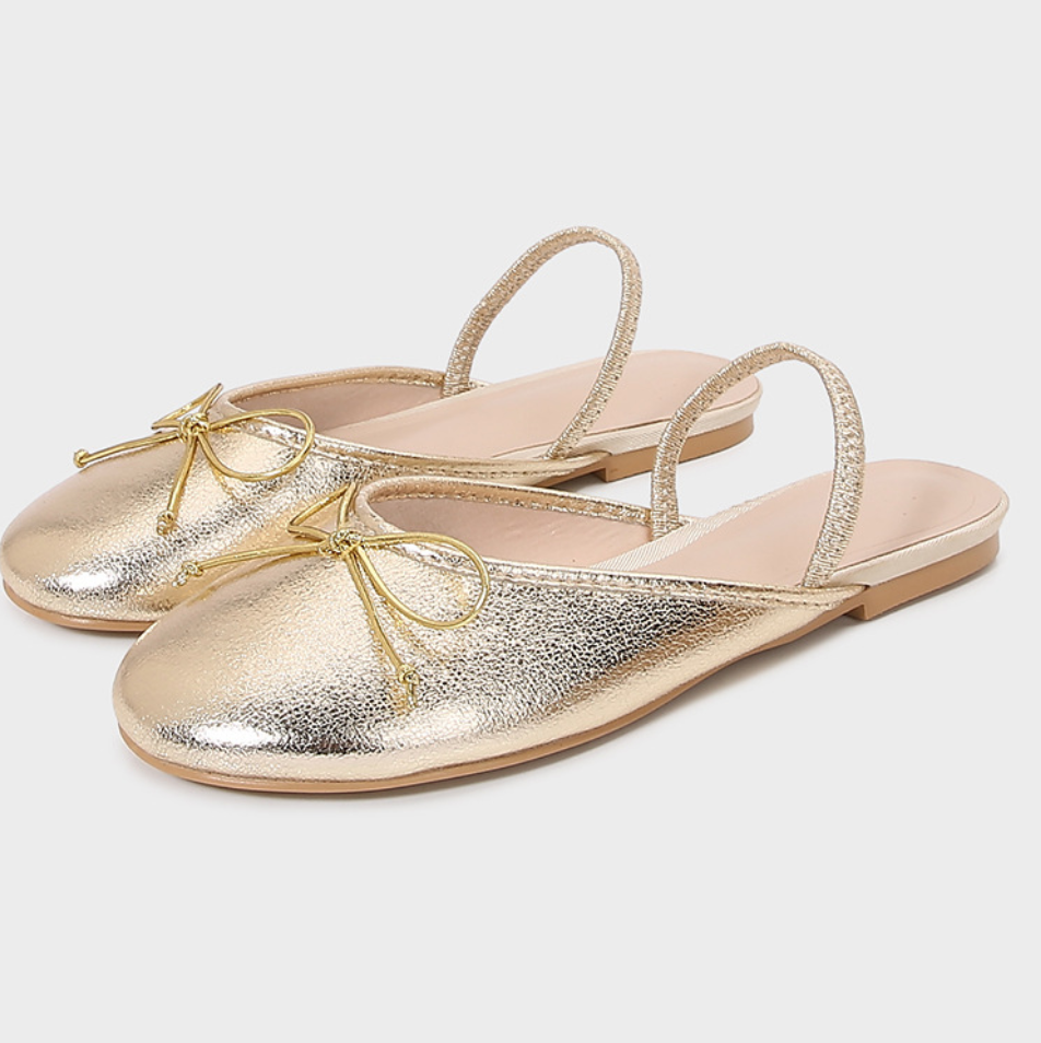Bow-tie Silver Round-toe Half-slipper Sandals