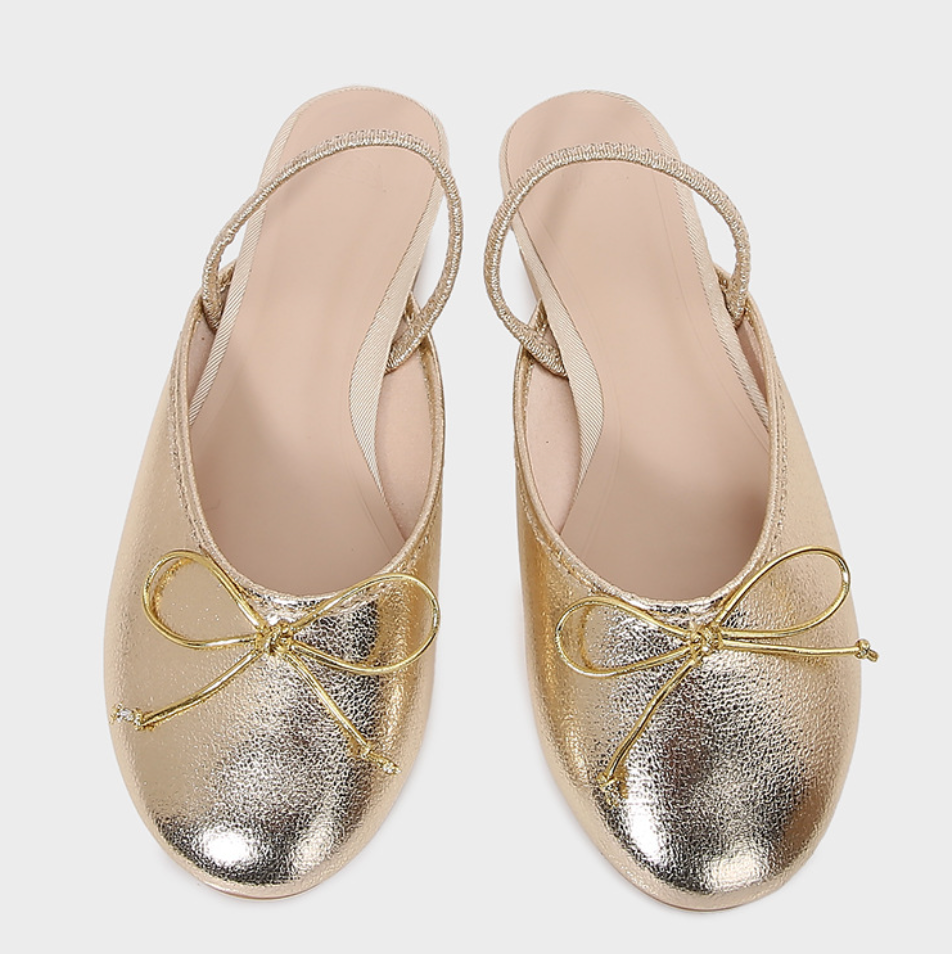 Bow-tie Silver Round-toe Half-slipper Sandals