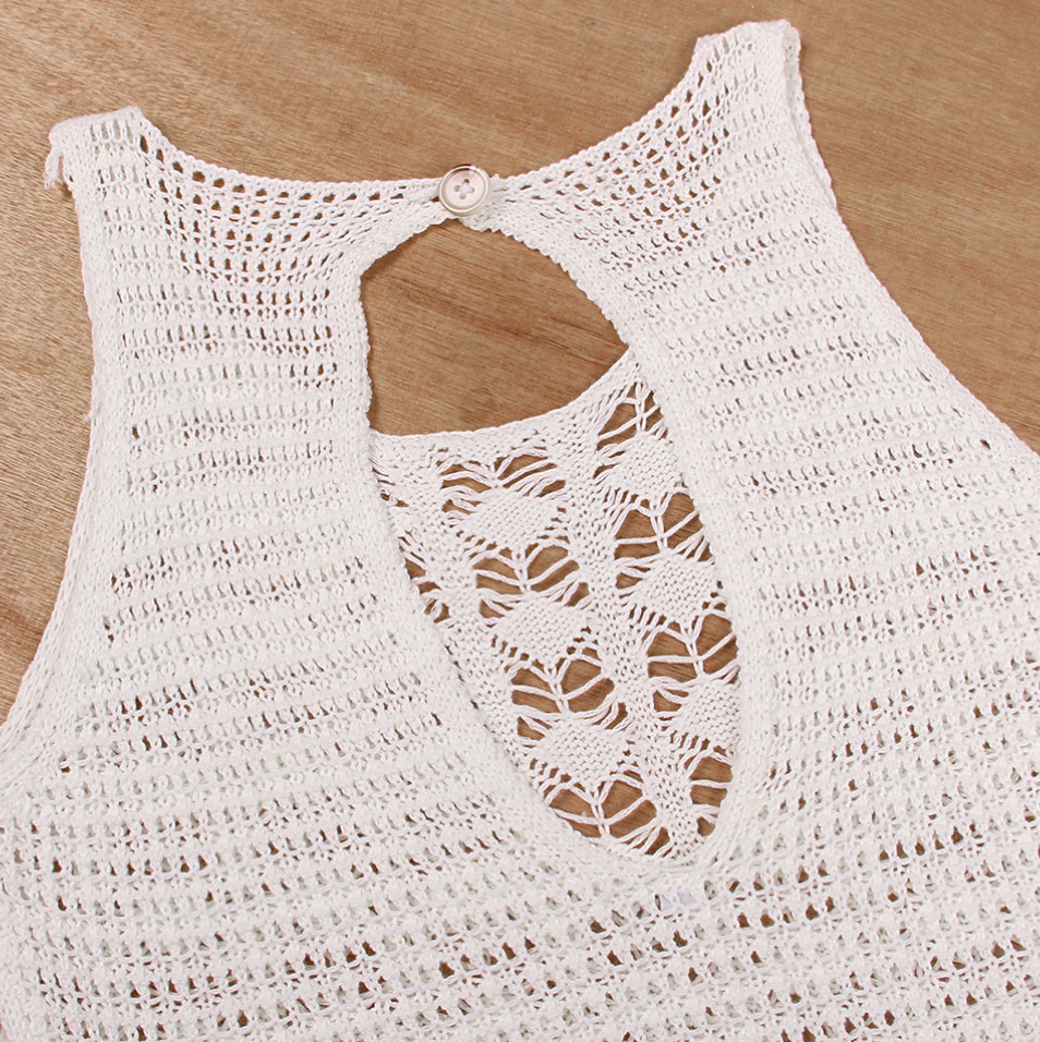 Hollowed Knit Fringed Outwear Beach Dress