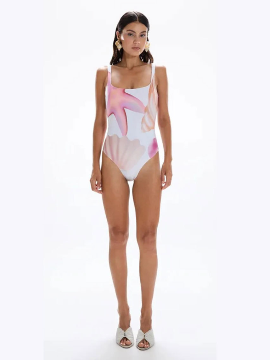 Pink Backless One-piece Swimwear & Wrap Skirt