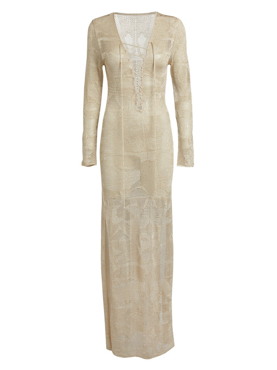 Lace UP See-through Outwear Beach Dress