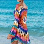 Colorful Hollowed Knit Outwear Beach Dress