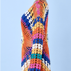Colorful Hollowed Knit Outwear Beach Dress