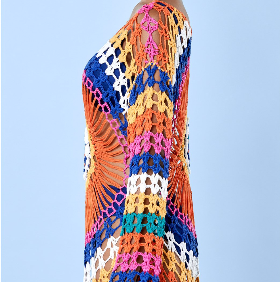 Colorful Hollowed Knit Outwear Beach Dress