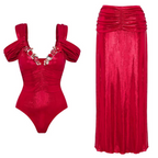 V-neck Beaded One-piece Swimwear Sets