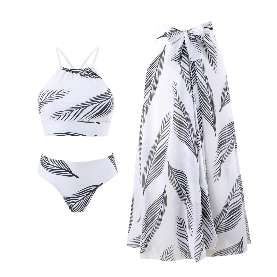 Printed Tankini & Chiffon Skirt Swimsuit Set