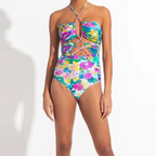 Purple Floral Printed Swimwear & Cardigan