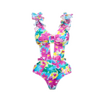 Purple Floral Printed Swimwear & Cardigan