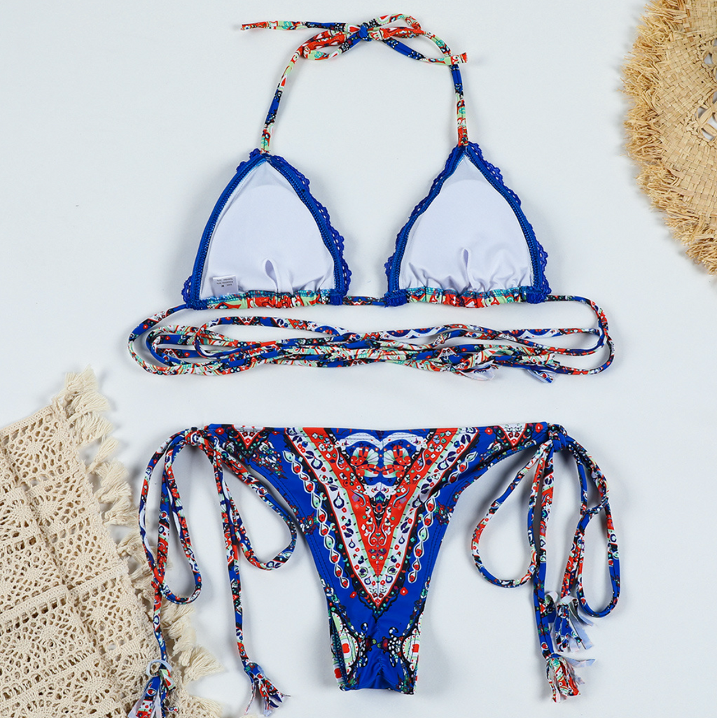 Ethnic Printed Lace Trim Bikini